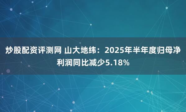 炒股配资评测网 山大地纬：2025年半年度归母净利润同比减少5.18%
